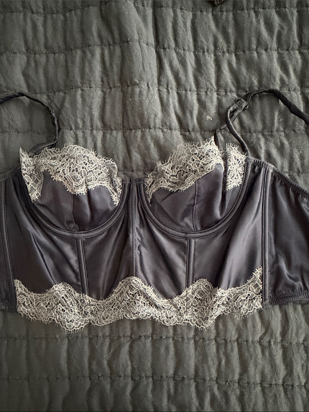 Victoria's Secret Black Bustier Bra with Cream Lace Trim